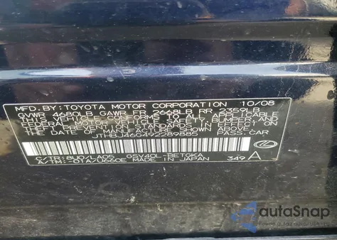 2009 Lexus Es 350 from USA, damaged, VIN JTHBJ46G492289885